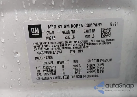 2022 Buick Encore Awd Preferred z USA, uszkodzony, nr VIN KL4CJESM0NB513164